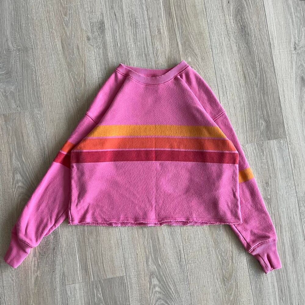 Aerie Women's XS Pink & Orange Cropped Sweatshirt Oversized Retro Sporty Barbie